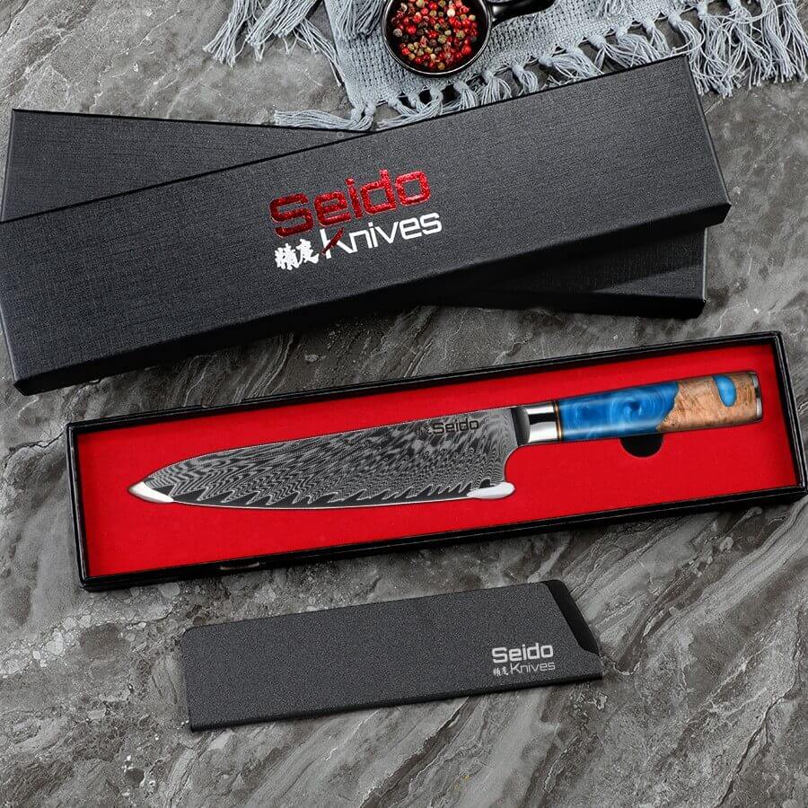 Gyuto chef knife in seido knives gift box packaging