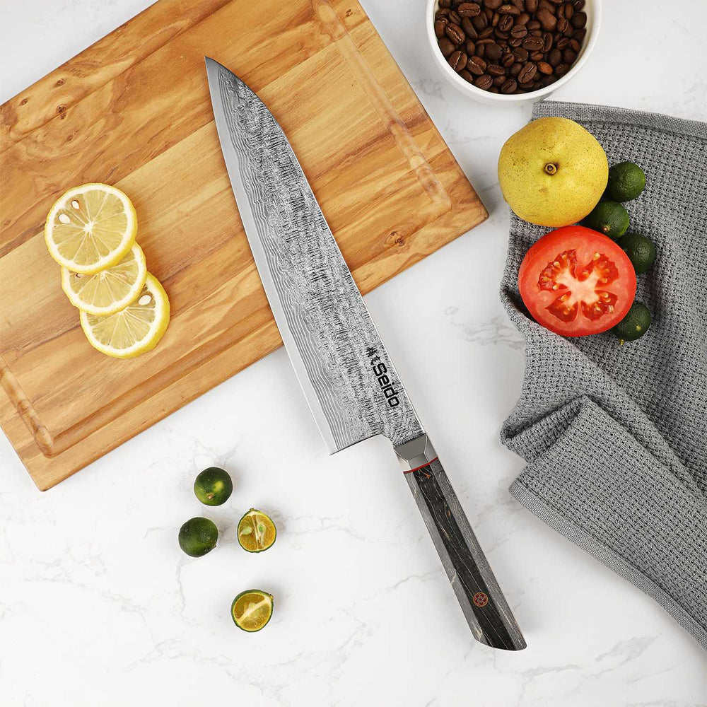 Experience precision and power with the Katsuryoku 9" Gyuto Chef Knife from Seido Knives. Slice, dice, and chop like a pro!