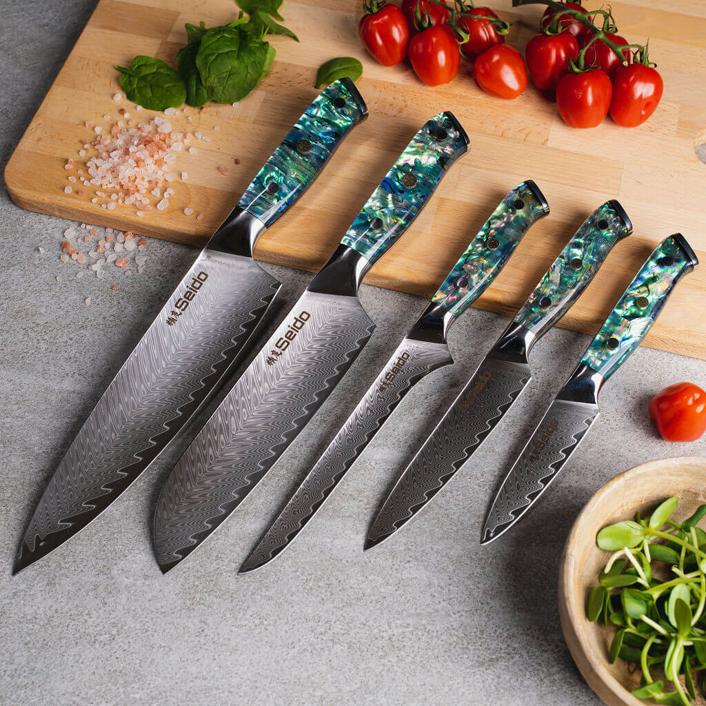 Awabi Damascus Chef Knife Set