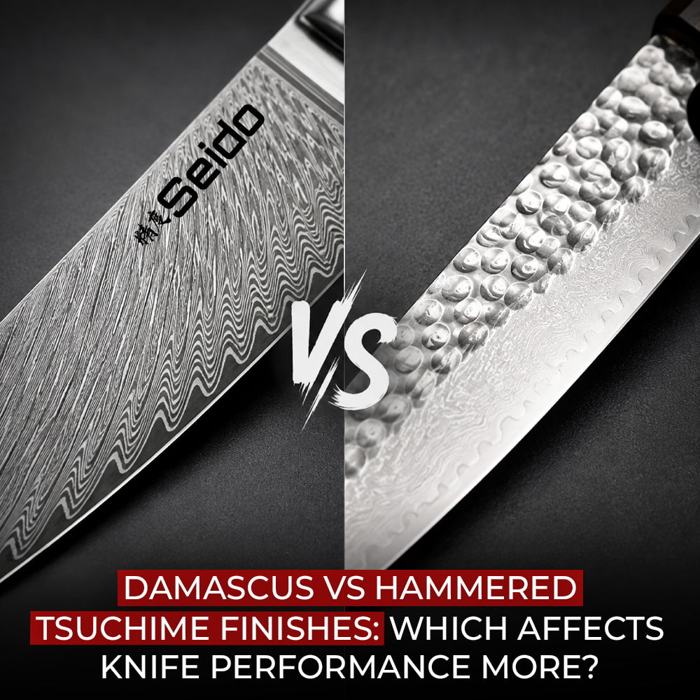 Damascus vs Hammered Tsuchime Knife Finish Comparison