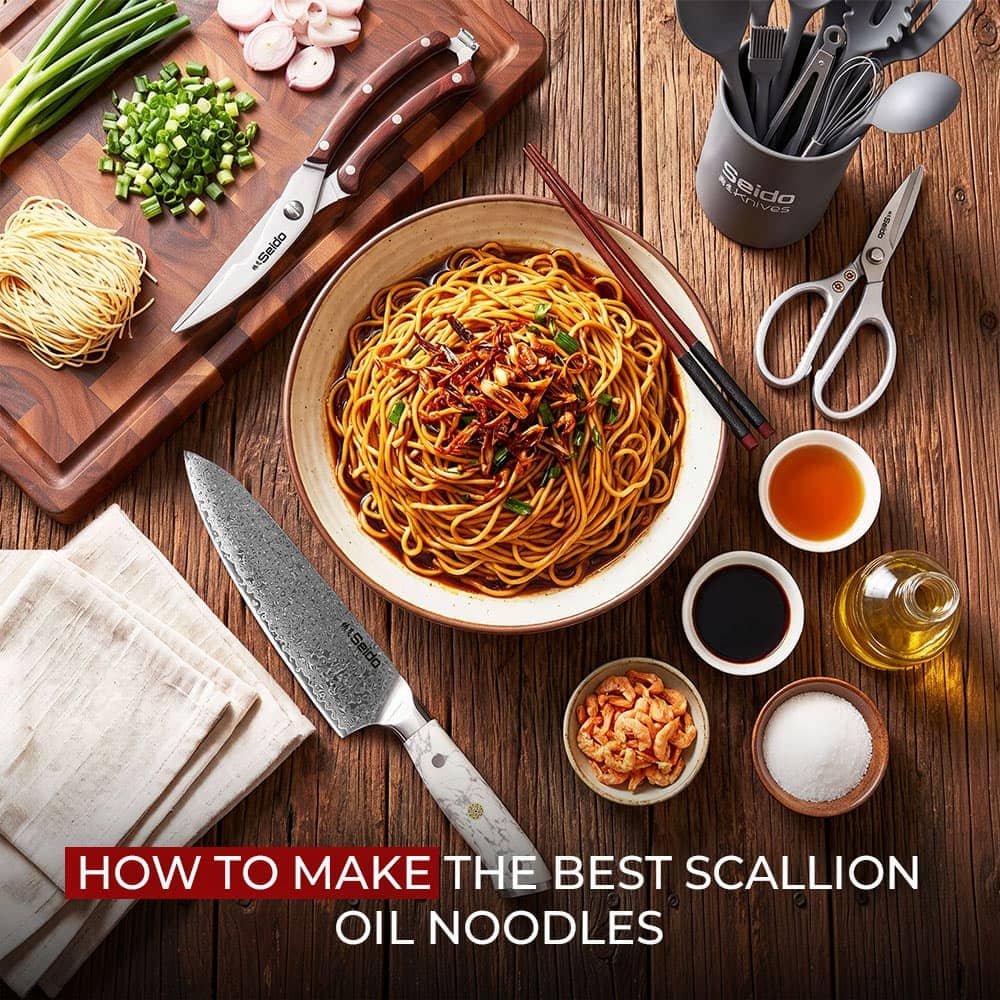 Scallion Oil Noodles with Japanese Chef Knife