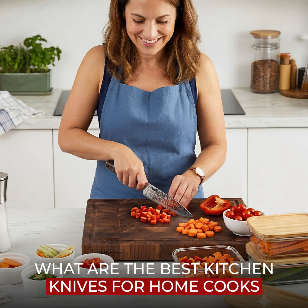 Home cook chopping vegetables with chef knife for everyday kitchen use