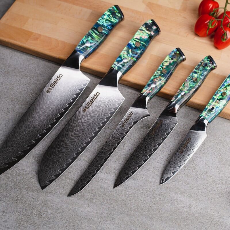 Awabi Damascus steel Professional chefs knife set by seido knives