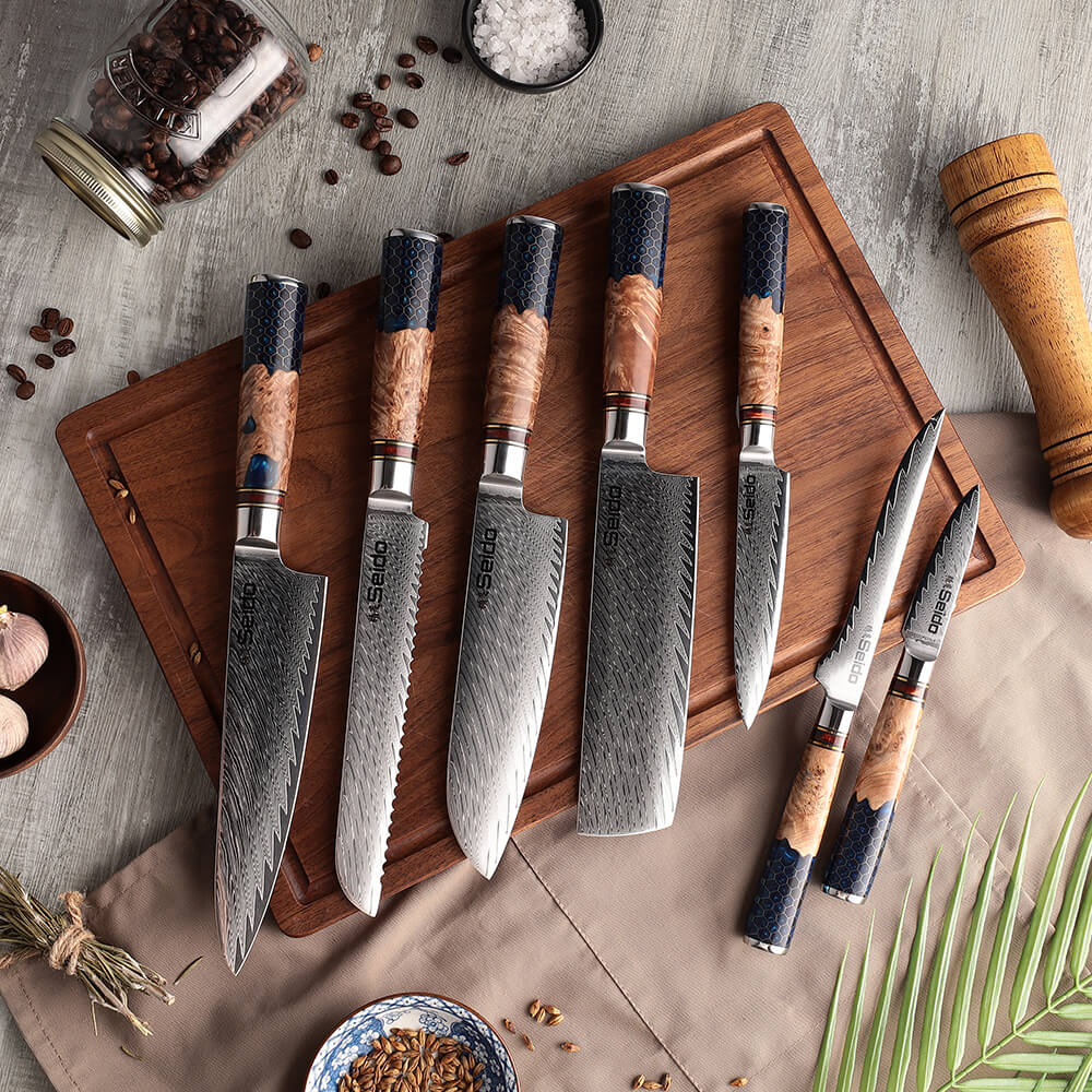 Featuing the 7-Piece Hanikamu VG10 Damascus Chef Knife Set