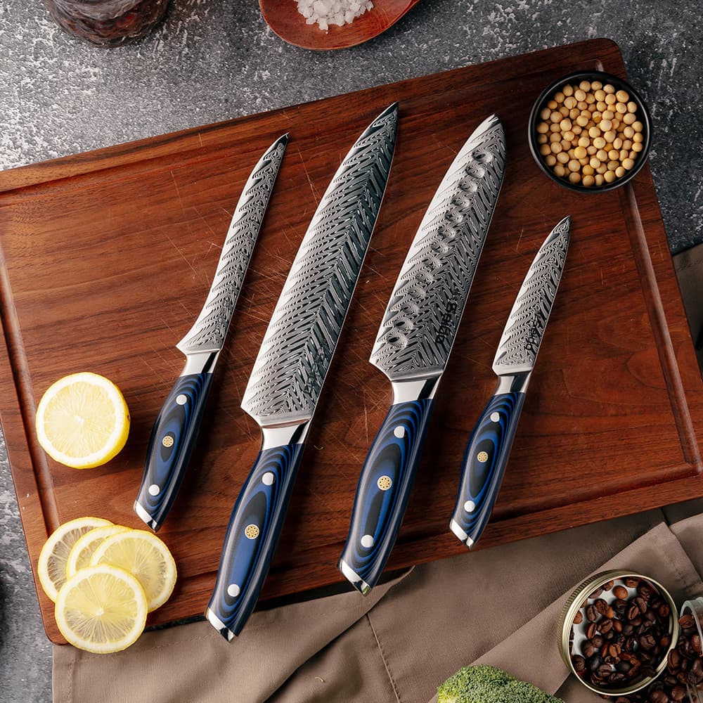 Seido's 4-piece Kanpeki Damascus Steel knife set