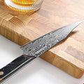 Close-up of the VG-10 Damascus blade and straight edge