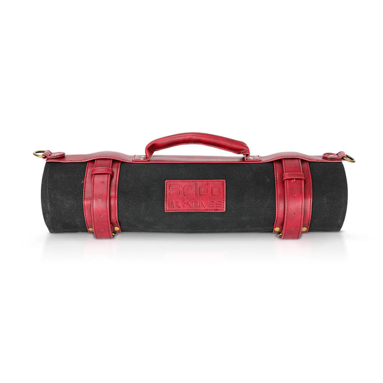 Carbon Steel Chef Knife Set With Rolling Leather Bag Red