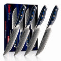 Discover the Kanpeki 4-piece Damascus Steel steak knife set by Seido Knives, complete with stylish packaging.