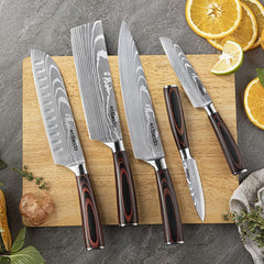 Oserlo 5 Piece Japanese Chef Knife Set, High Carbon Stainless Steel Knife  Sets for Kitchen with Block, Chef/Santoku/Cleaver/Utility/Paring Knife 