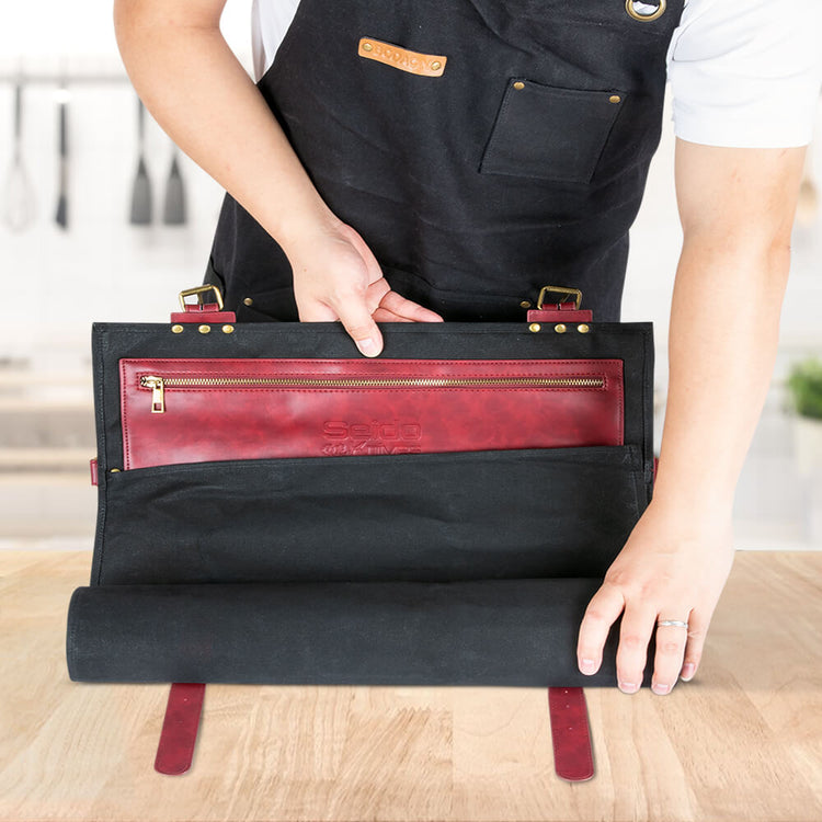 Classic Knife Roll Bag, Heavy Duty Canvas & Leather | Chef Knife Bag | Knife Case | Knife Travel Case | Seido Knives