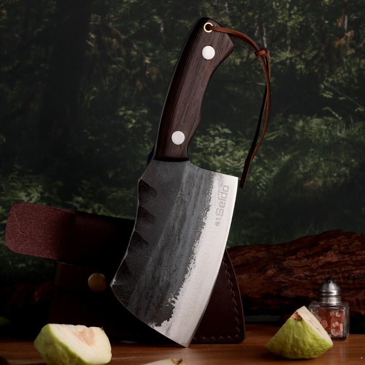 The Choppa Personalized Meat Cleaver Knife - Hatchet W Ebony Wood Handle - Home Wet Bar