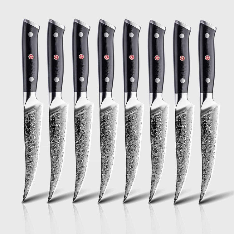 Shujin Damascus 4 & 8-Piece Steak Knives | Seido Knives