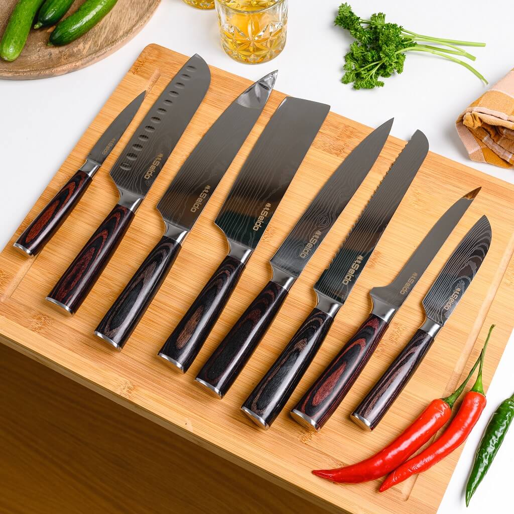 Kitchen Knife Set, 7 Pcs Yellow Cooking Knife Set with Round Block, Sharp  Stainless Steel Knives Set for Kitchen with Ergonomic Handle, Professional