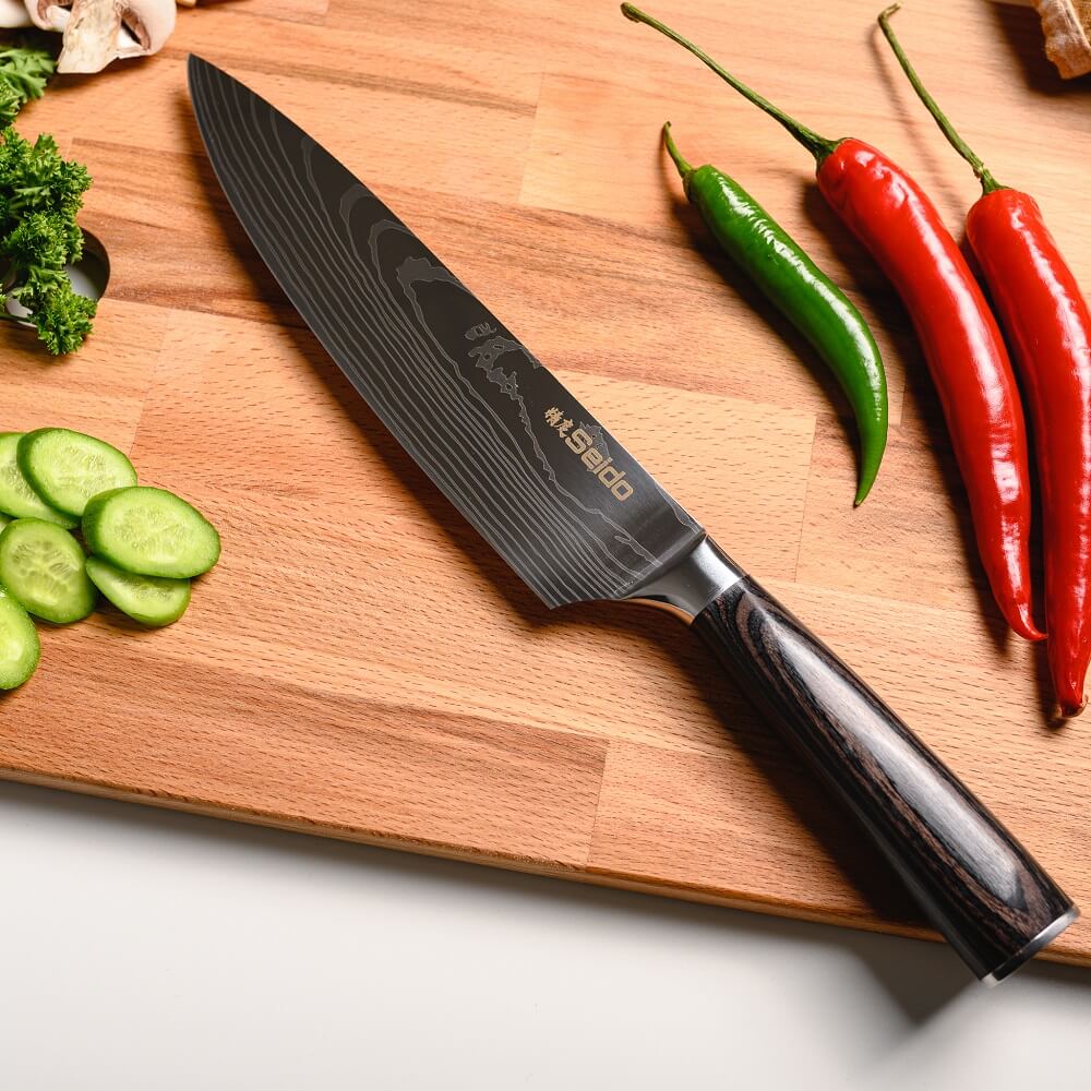  Seido Knives Hageshi AUS10 Set of 5 Knives with Carbon Magnetic Knife  Covers Ergonomic Handle Made by Ebony Wood Full Tang: Home & Kitchen