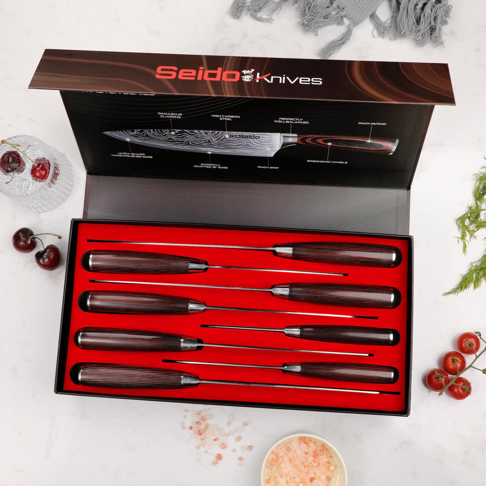 Seido's signature 8-Piece Japanese Master Chef knife set in gift box packaging