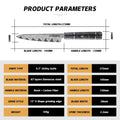 Epokishi petty knife technical diagram with dimensions and materials.