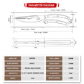 Technical diagram of Executive series kitchen shears with dimensions and material details.
