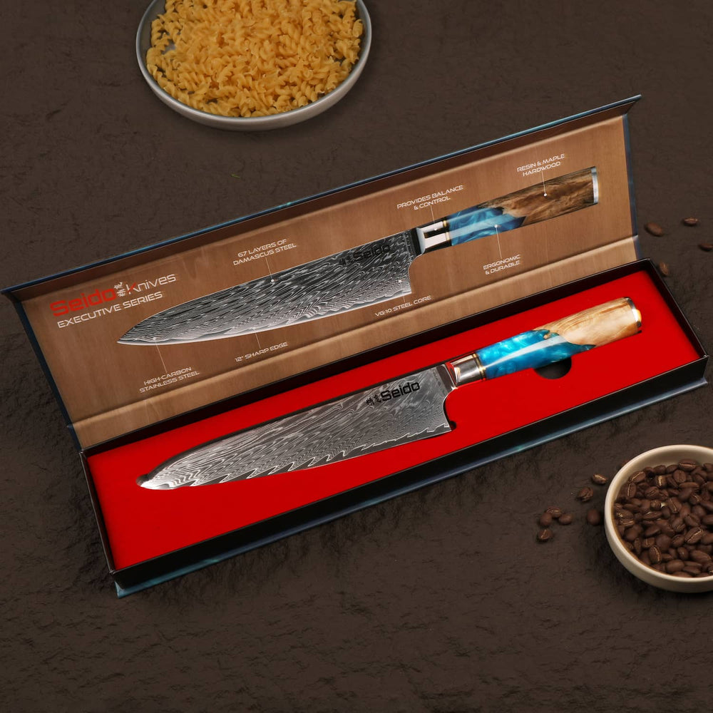 Gyuto chef knife in seido knives gift box packaging