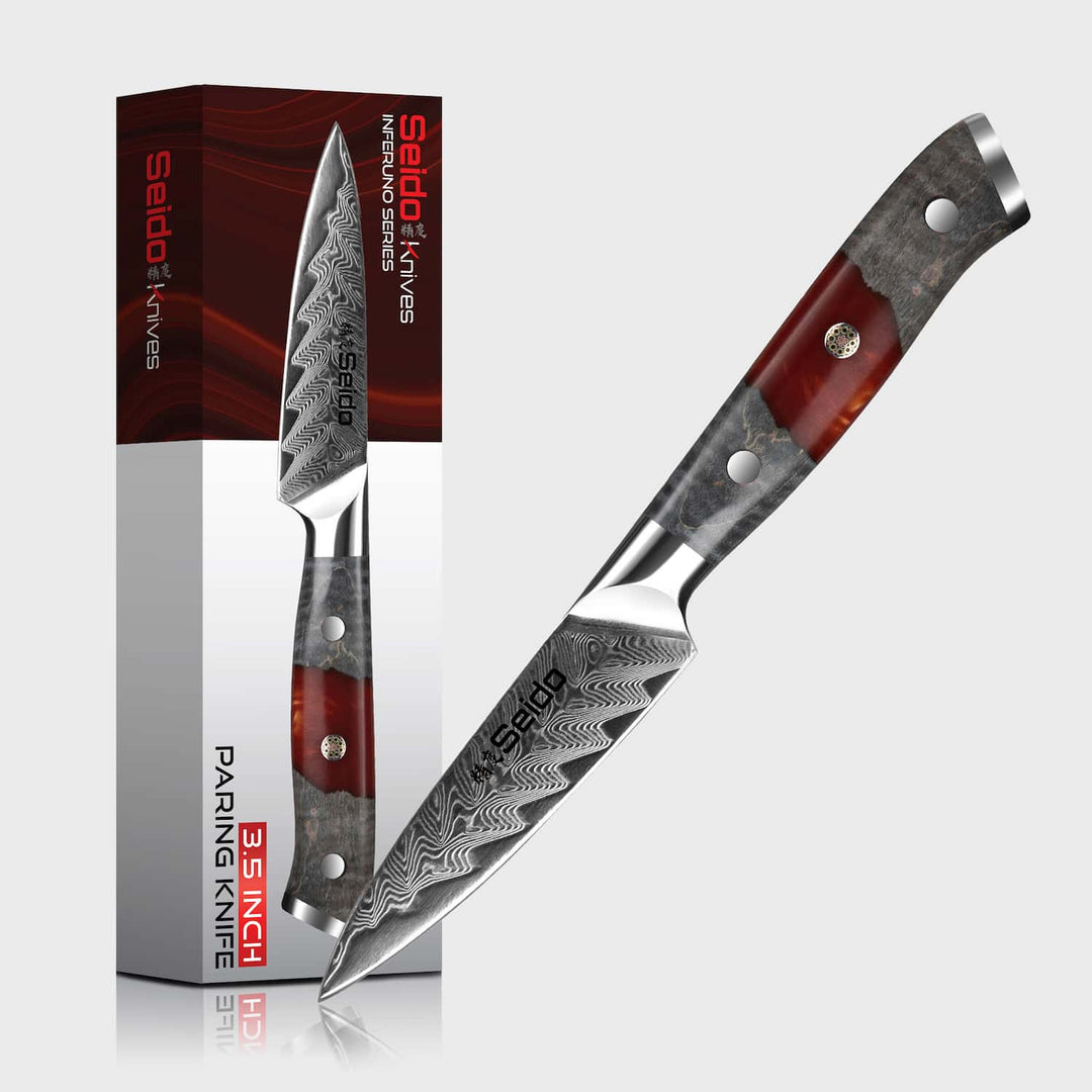 Inferuno Paring Knife in signature gift packaging on a white background
