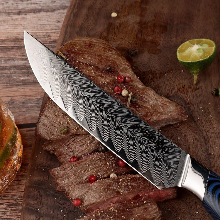 Kanpeki Straight Edge Steak Knives | VG-10 Steak Knife Set | Best Non-Serrated Steak Knives | 4-Piece VG10 Damascus Steel Steak Knives | Seido Knives