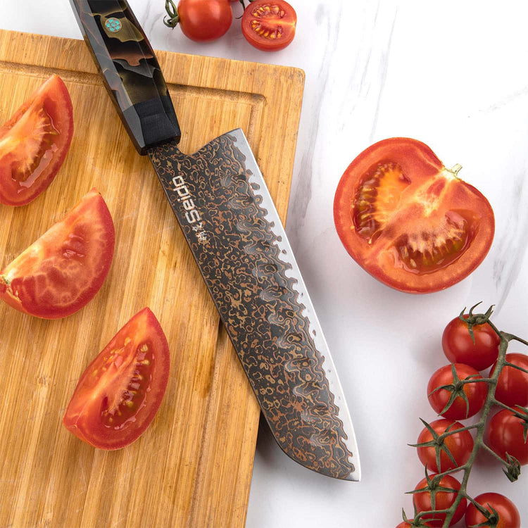 Kurogane Rainbow Damascus Santoku Knife 7