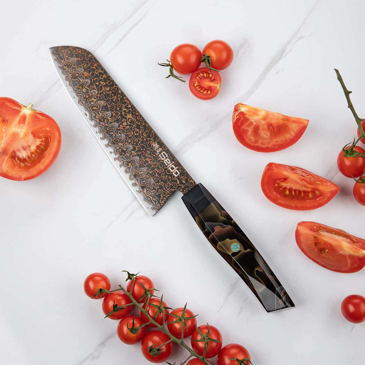 Kurogane Rainbow Damascus Santoku Knife 7