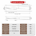 Technical diagram and specifications of a paring knife on a white background