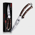 Seido Master Series Heavy-duty kitchen shears with brown handles and a gift box packaging, on a white background 