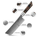 Shinko Nakiri feature infographic. Detailed view of a knife with labeled features on a white background