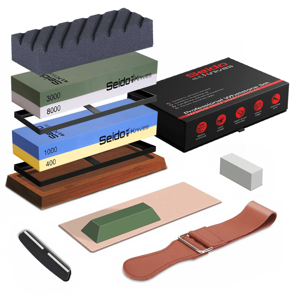 Whetstone Knife Sharpening Stone Kit: Achieve razor-sharp blades with Seido Knives' premium sharpening set.