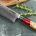 Seido Gyuto Executive Chef Knife Blade and Red handle details