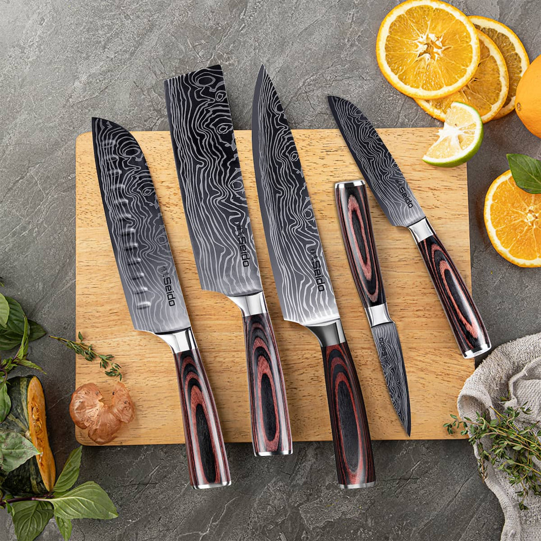 Japanese Master Chef Knife Set, 5-Pieces: The ultimate culinary companion for every aspiring chef. Crafted by seido knives.