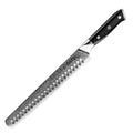 10-inch shujin Serrated knife with a G10 fiberglass black handle on a white background