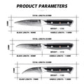 Technical diagram with dimensions and weights for each Shujin paring knife.