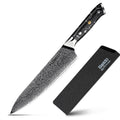 Takoizu black handle Gyuto Chef Knife with sheath on white background