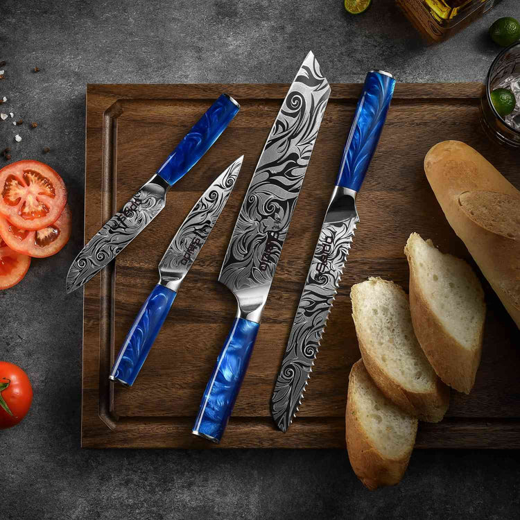 Tengoku 10-Piece Blue Damascus Chef Knife Set | Seido Knives