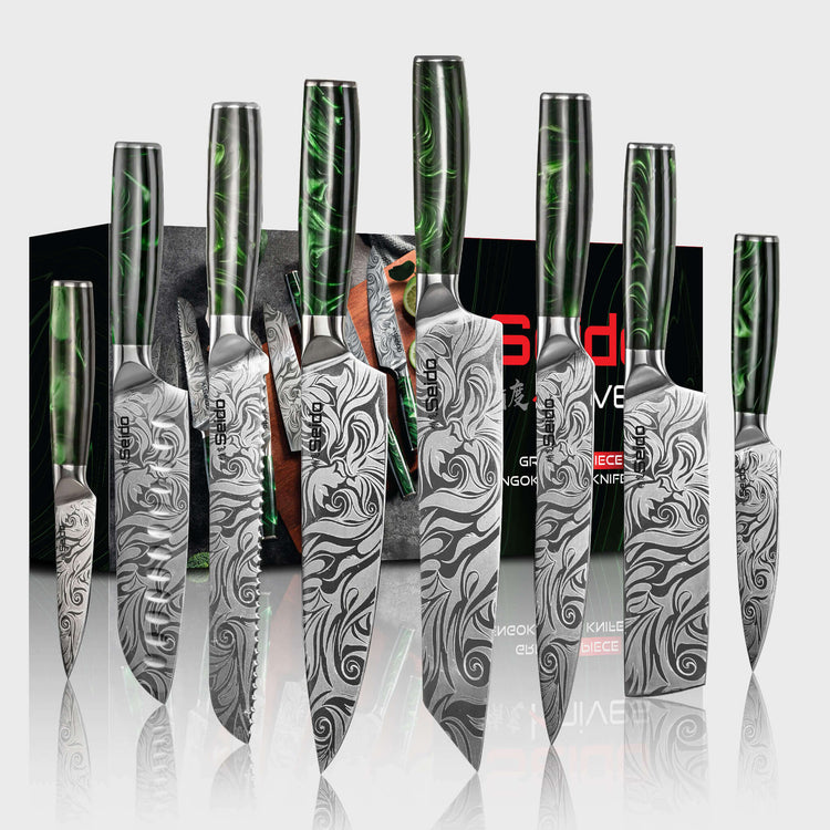 Tengoku 8-Piece Emerald Green Knife Set | Seido Knives