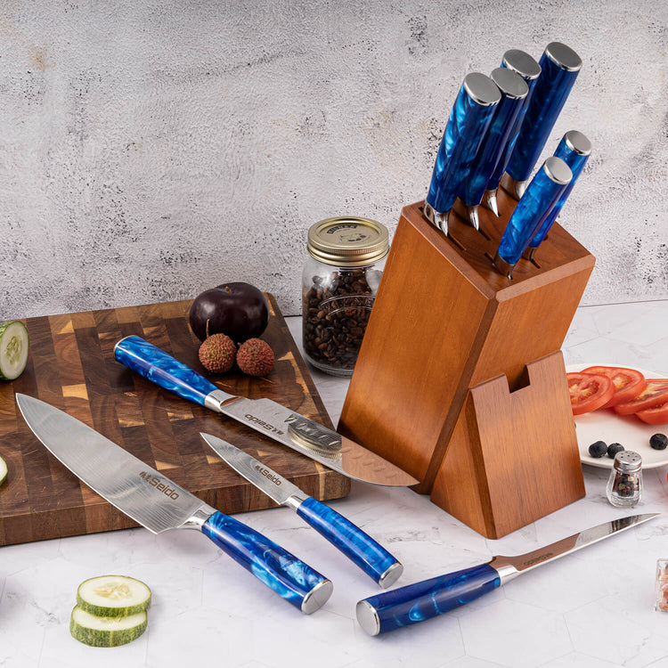 Seido Knives 4-Piece Kanpeki VG10 Japanese Damascus Steel Knife Set  Professional Chef Knife Set Blue Handle Chef Knife, Santoku Knife, Boning  Knife