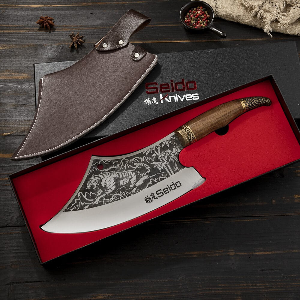 Tora Tsuki Cleaver knife with sheath in packaging