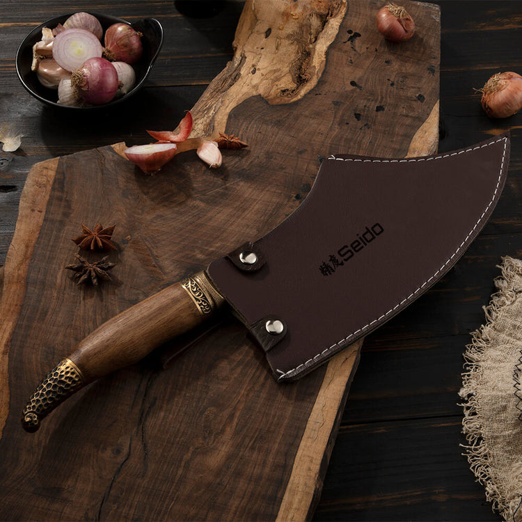 Blue Wooden Handle Meat Cleaver