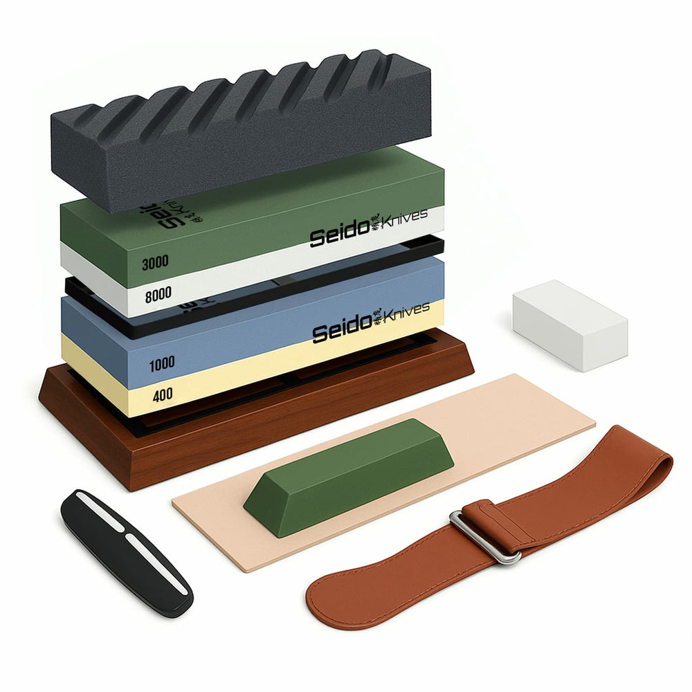 Whetstone Knife Sharpening Stone Kit: Achieve razor-sharp blades with Seido Knives' premium sharpening set.