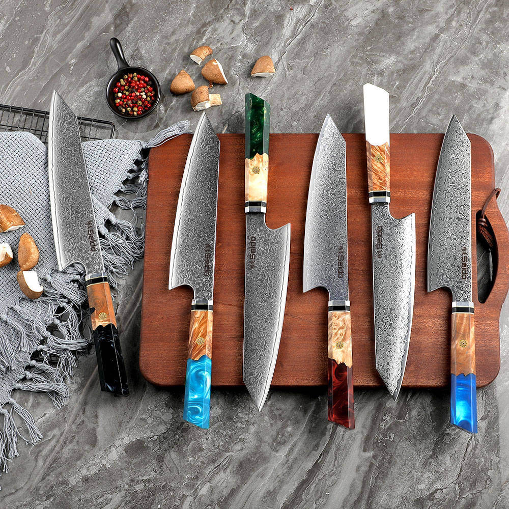 Kiritsuke knives rainbow collection: 6-piece set. Vibrant colors, and exceptional quality. Perfect for any cook!