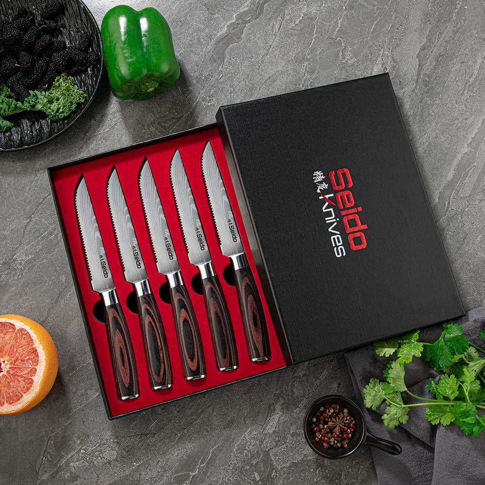 Seido serrated Steak Knives in gift box