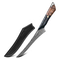 Titan 7-inch Boning Knife and black leather sheath on white