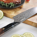 Close-up of the Titan Gyuto titanium-coated 67-layer Damascus blade