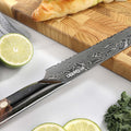 Close-up of the Titan Serrated Knife Damascus blade