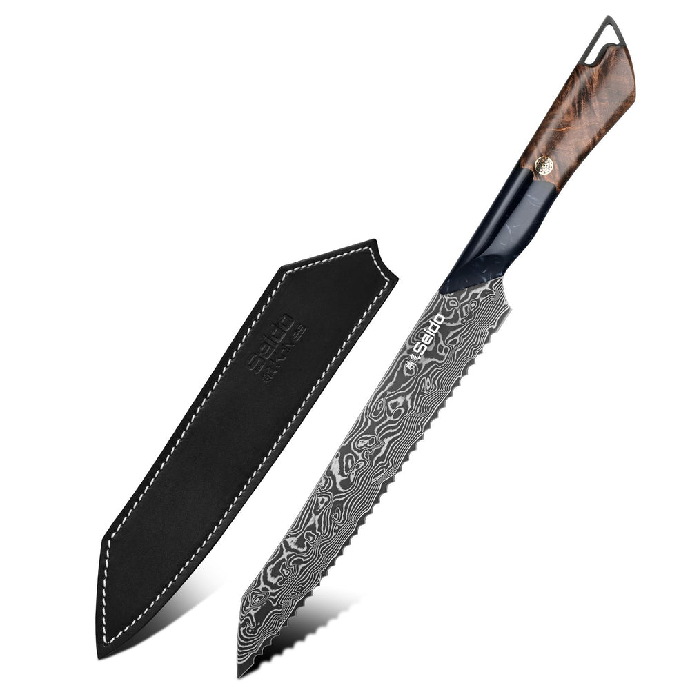 Titan 8-inch Serrated Knife with black leather sheath