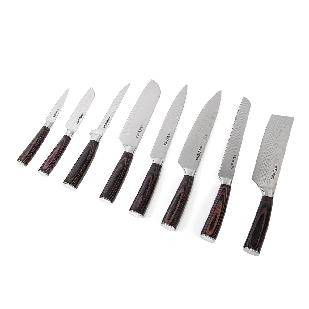 8-piece master chef knife set on white bg