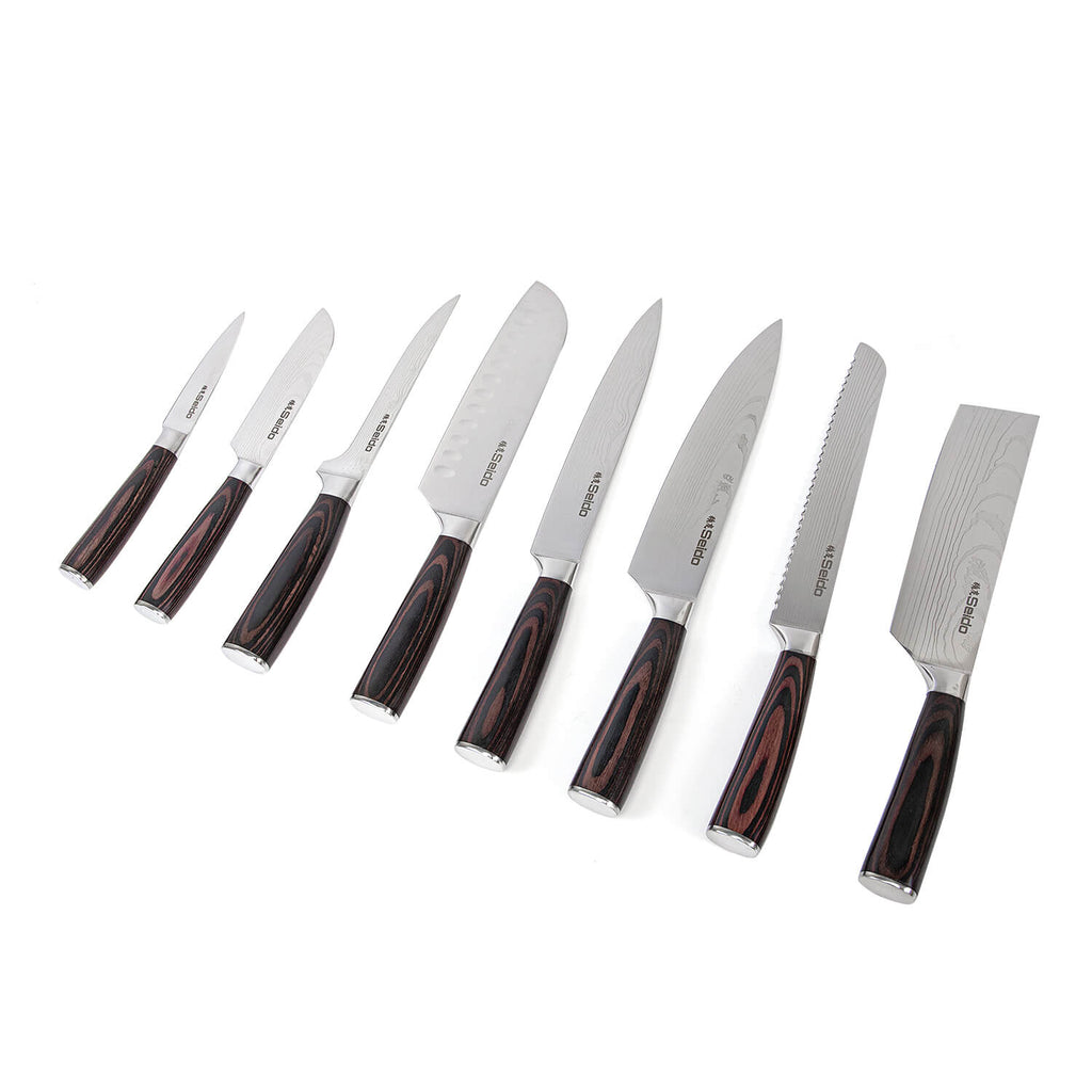8 Piece Kitchen Knives Set Japanese Damascus Style Stainless Steel Chef Knife, Size: 8pcs