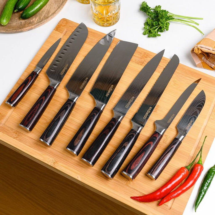  Black and Gold Knife Set with Block - 14 Piece Gold Knife Set  with Sharpener Includes Full Tang Gold Knives and Self Sharpening Knife  Block Set - Black and Gold Kitchen
